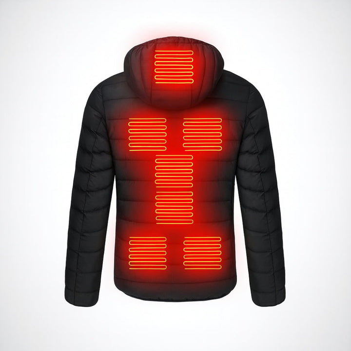 Warmteparadijs™ Verwarmde pufferjas met capuchon en drie warmtestanden