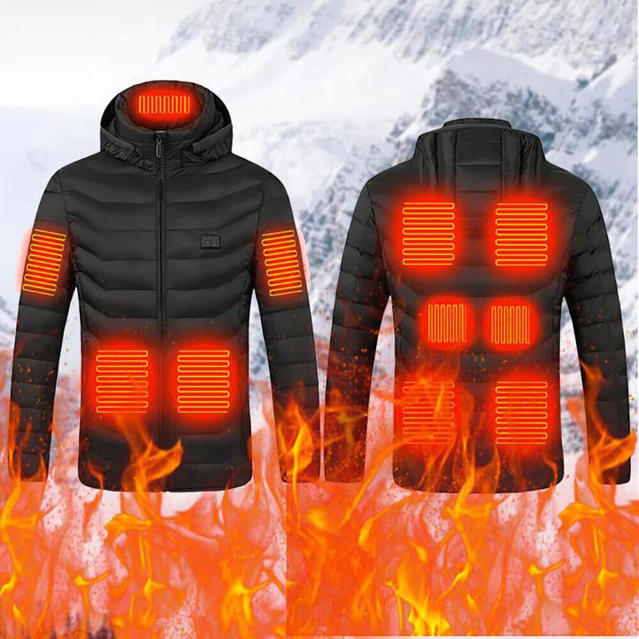 Warmteparadijs™ Verwarmde pufferjas met capuchon en drie warmtestanden