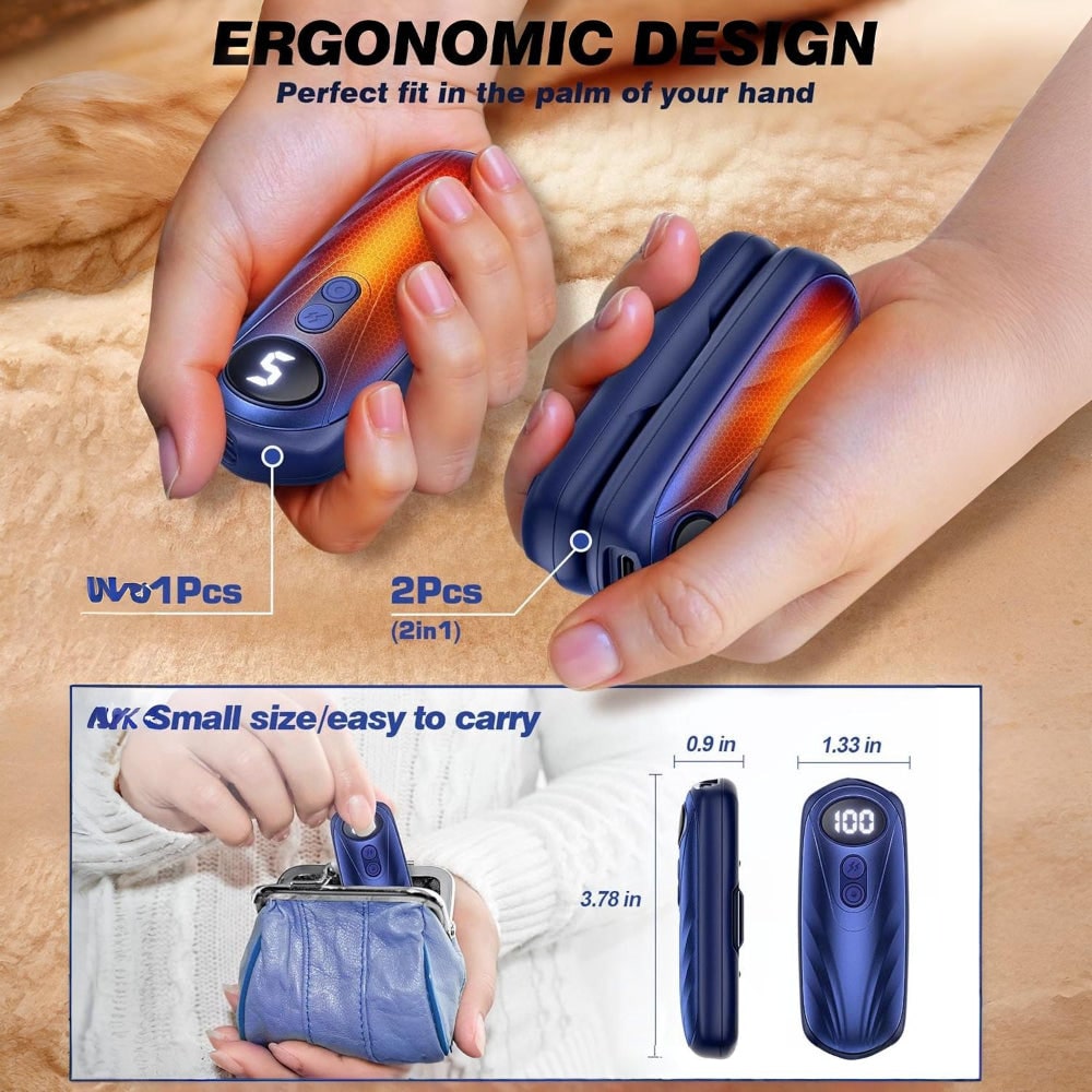 Warmteparadijs™ Oplaadbare handwarmers met led en vijf warmtestanden, set van 2